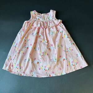 John Lewis‎ Baby Pink Bunny Floral Linen Blend Ruffle Dress Sleeveless 2/3 yrs